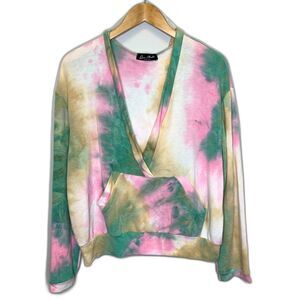 Rae‎ Mode Tie Dye Hoodie Sweatshirt Beach Low V-neck Lightweight Spring Summer
